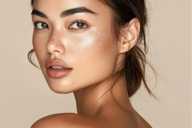 Close-up of woman with dewy glowing skin